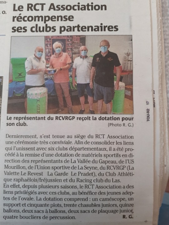 RCVRGP1's tweet photo. [PARTENARIAT]

Le RCVRGP remercie le Rugby Club Toulonnais Association - Officiel pour leurs don de matériel au sein de notre club.

#ENSEMBLESINONRIEN #RCVRGP https://t.co/fGkO1Ln0ql