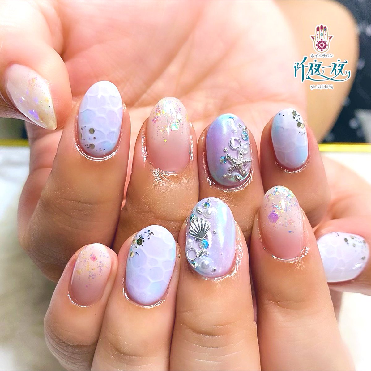 Keiko 六本木個室ネイルサロン 痛ネイル 水面ネイル 夏ネイル 海ネイル マリンネイル マーメイドネイル 白 グラデ 白グラデーション 淡色ネイル