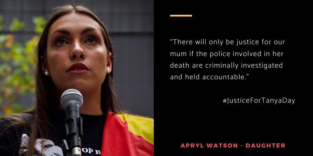 The Coroner found on "the totality of the evidence supported a belief that an indictable offence may have been committed" and referred the matter to the Director of Public Prosecutions. The family wants to see justice #JusticeForTanyaDay  #BlackLivesMatterAustralia  @LouiseApryl