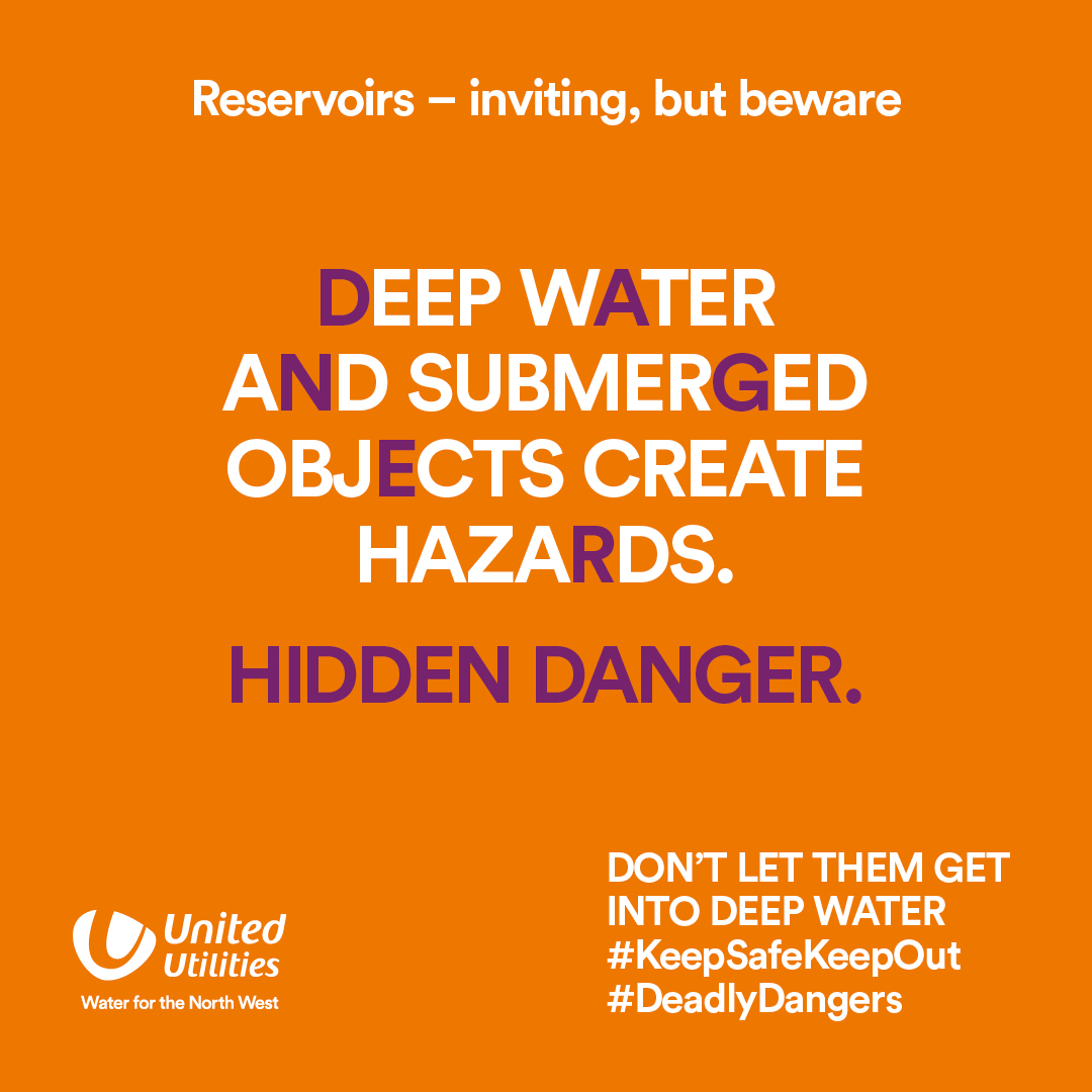 Derbyshirecc's tweet photo. ⚠️ Please do not swim in reservoirs. Swimming in reservoirs is very dangerous and can be fatal. Even on the hottest of summer days please don’t be tempted #KeepSafeKeepOut 
@unitedutilities https://t.co/52cGMt0uhw
