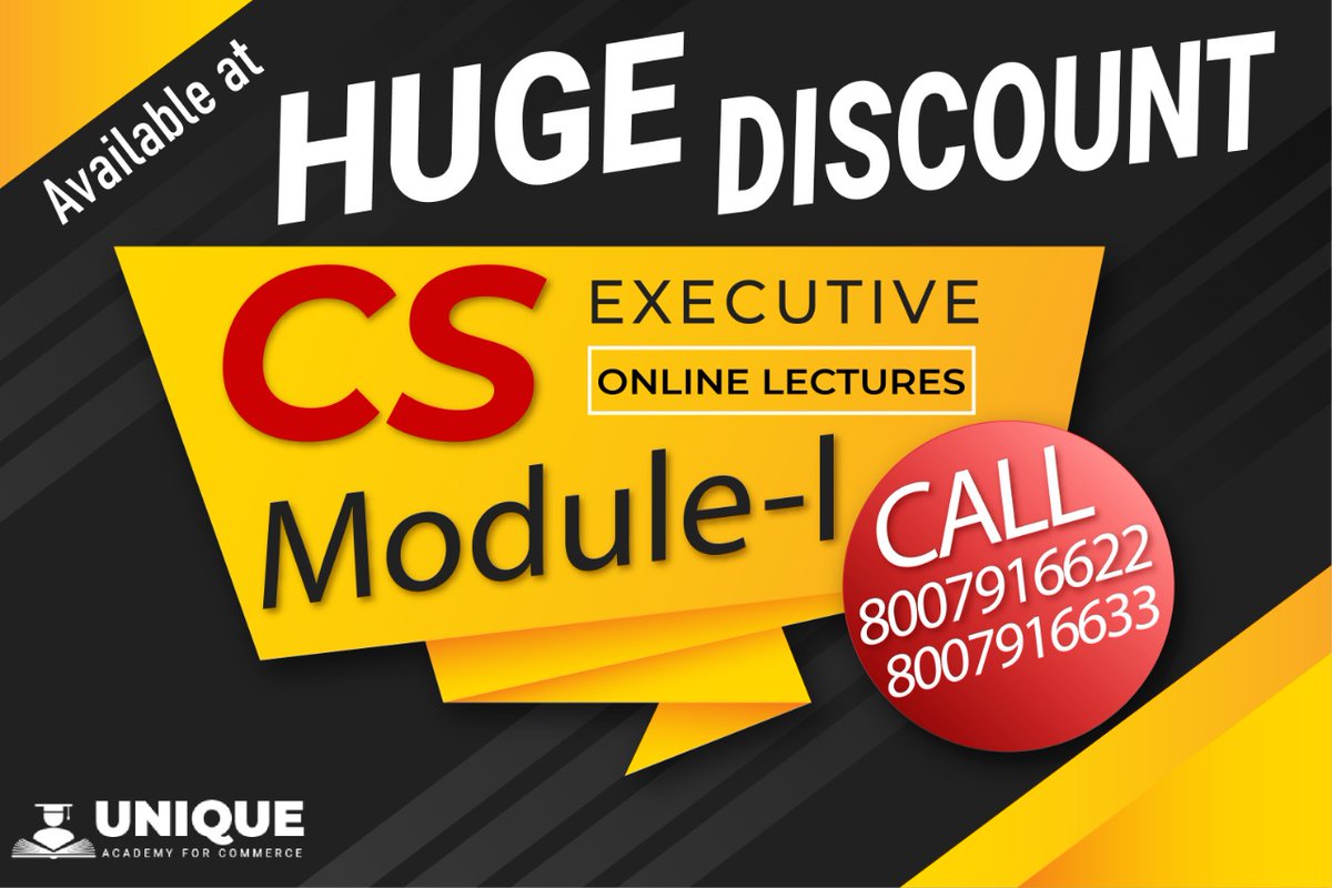 UniqueAcademy8's tweet photo. CS Executive Module 1 Online Lectures Now Available at a Huge Discount‼️

Make use of this lockdown to increase your knowledge‼️

Don’t miss this opportunity of learning CS Executive at such low prices…

To know more, visit https://t.co/aGANDKsemX
or
Call us on 8007916622 / 33 https://t.co/dNSLrNgUgO