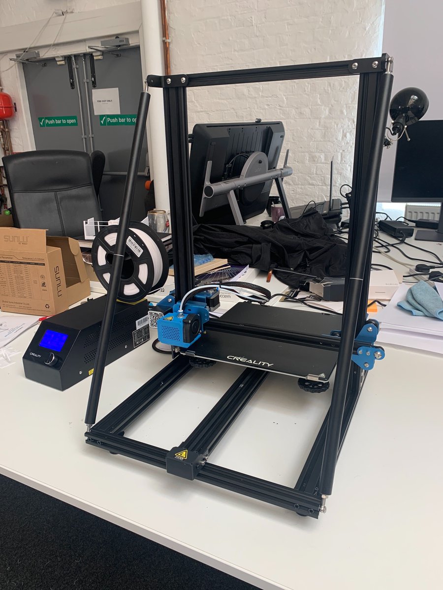 SatoreTech's tweet photo. The Satore team are busy testing out the studios new @Creality3dprint 3D printer - what would be the first thing you would print if you had one?

#3Dprinter #Creality #3D #Testing #Studio https://t.co/CtaXKC6DHq