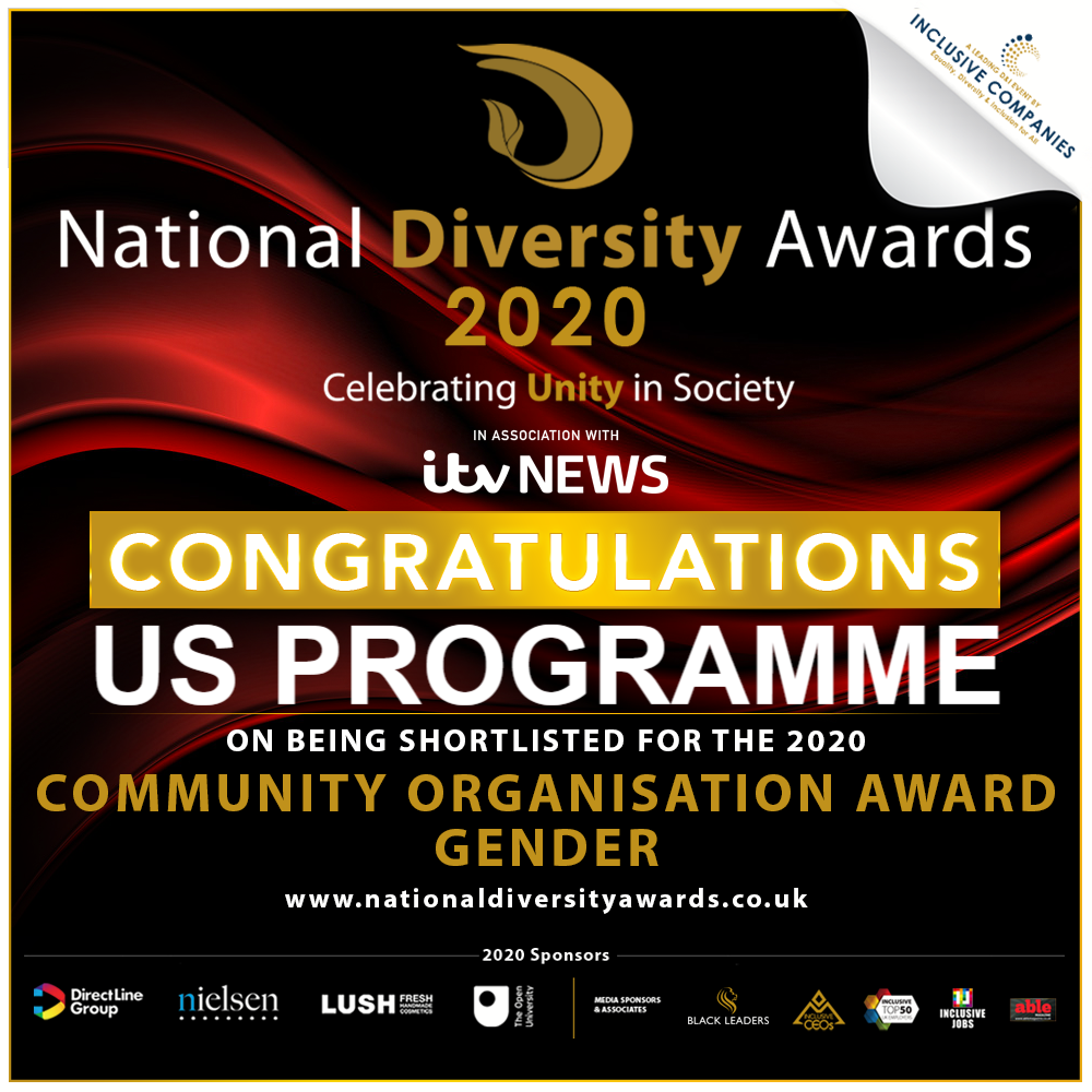 ndawards's tweet photo. Congratulations @usprogramme – You have been shortlisted for the Community Organisation Award for Gender at the National Diversity Awards 2020 in association with @ITVNews! Congratulations! #NDA #NDA20 https://t.co/XnUEiuTLyN