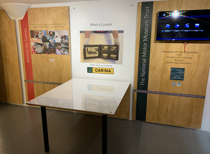 FPDltd's tweet photo. Recently completed project for National Motor Museum, Beaulieu.  Museum Advocacy Booth includes bespoke display cases, drop-down curator table, audio visual elements and all supporting graphic items https://t.co/FamJZmmwY3