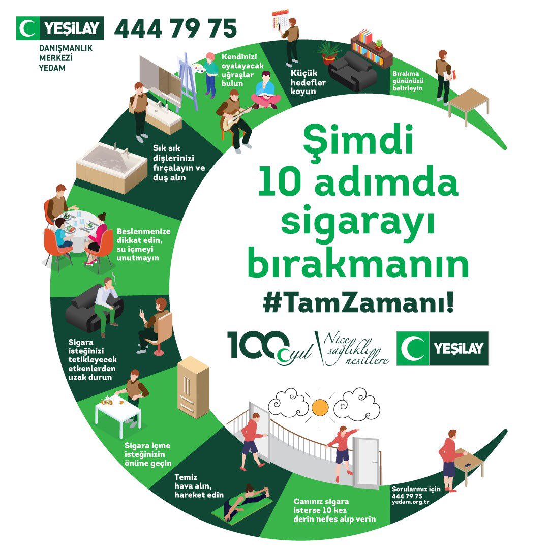 Şimdi 10 adımda sigarayı bırakmanın, iyi ve sağlıklı yaşamın #TamZamanı
❗Yeşilay Danışmanlık Merkezi 
📞444 79 75
🔎yedam.org.tr
#Yeşilay #YEDAM
