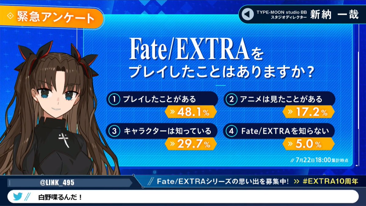 Kars Sur Twitter An Animated Rin Is Presenting The Fate Extra Record Livestream Extra10周年