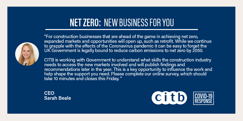 Net Zero: New Business For You 

If you have views on how industry skills need to change to deliver net zero, we want to hear them.

Please complete our online survey which closes Friday. 

Direct link to survey👉 bit.ly/30wSZMu

More info here👉 bit.ly/32B1EQG