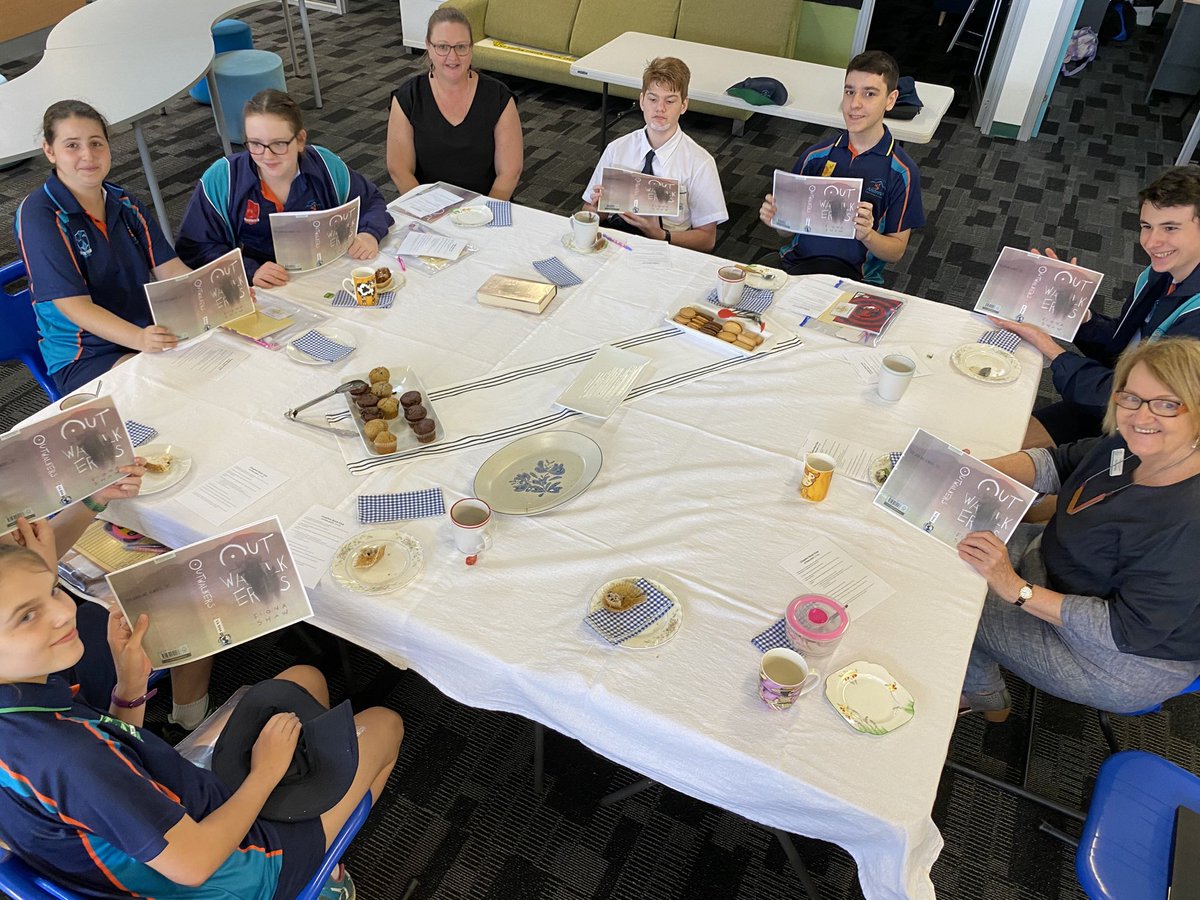 VerdiReid's tweet photo. @fionakshaw⁩ our Senior Chapters Book Club met for first discussion today; Outwalkers stirred some lively chat. Students queried no punctuation for direct speech? Great fun here in Cairns - sandwiches, muffins and tea. Hooray for good books. Thanks https://t.co/UsbUYaB7uq