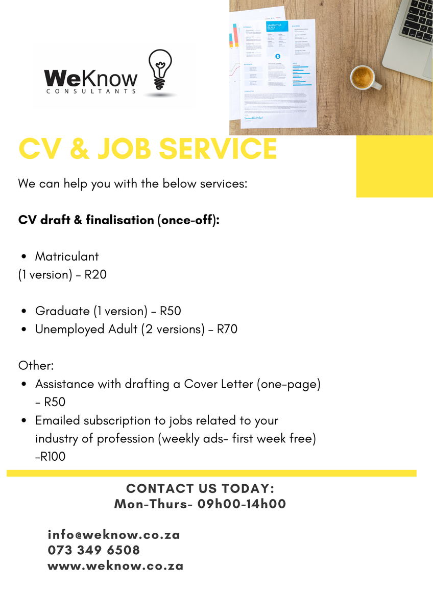 WeknowC's tweet photo. #UnemployedGraduates did you know we do CV review services? We can also provide CV consultation (20 mins max) over the phone for only R40! https://t.co/zHKVCNTVzP