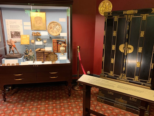FPDltd's tweet photo. Recently completed project for Russell-Cotes Art Gallery &amp; Museum.  The Mikado Room displaying Japanese Collection including bespoke display cases, innovative object mounts and lighting to enhance ceiling friezes https://t.co/SblvxcrM0x