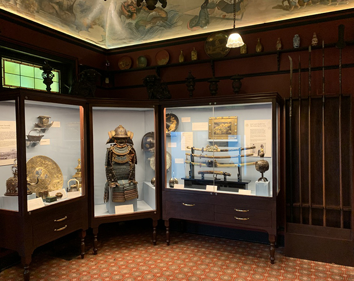 FPDltd's tweet photo. Recently completed project for Russell-Cotes Art Gallery &amp; Museum.  The Mikado Room displaying Japanese Collection including bespoke display cases, innovative object mounts and lighting to enhance ceiling friezes https://t.co/SblvxcrM0x