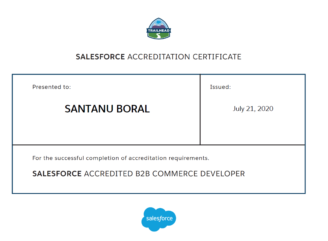 Hi Salesforce Trailblazers,
It's on B2B Commerce Developer Certification - please find my preparation, learning and tips to pass this exam. Reached 21x.
Blog: santanuboral.blogspot.com/2020/07/B2BCom…
#Salesforce #B2BCommerce #certification