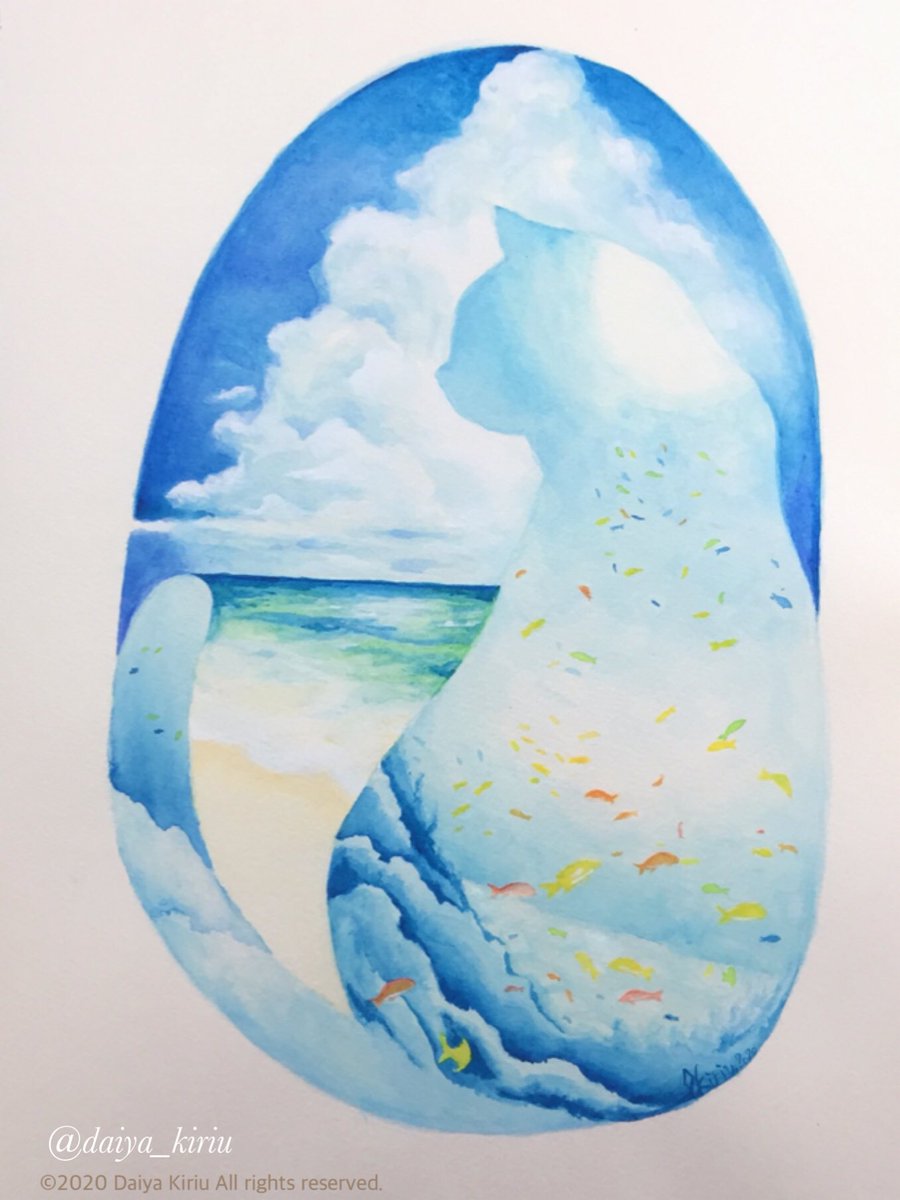 水色の絵の記録 完成 夏らしい絵で とだけのご依頼で 自由に描かせて頂きました 霧生橙矢 のイラスト