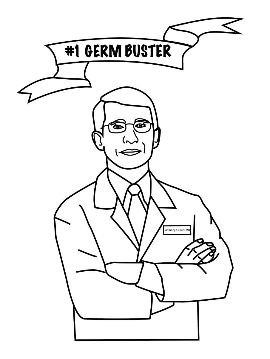ColoringCOVID's tweet photo. Our latest coloring page made to honor #GermBuster #Fauci 

Dr. Fauci has worked and shown a commitment to serving our country even before the beginning of COVID-19. He has remained dedicated to promoting health and public safety &amp; deserves all of the support, love, and gratitude https://t.co/pTb1x1uwXf