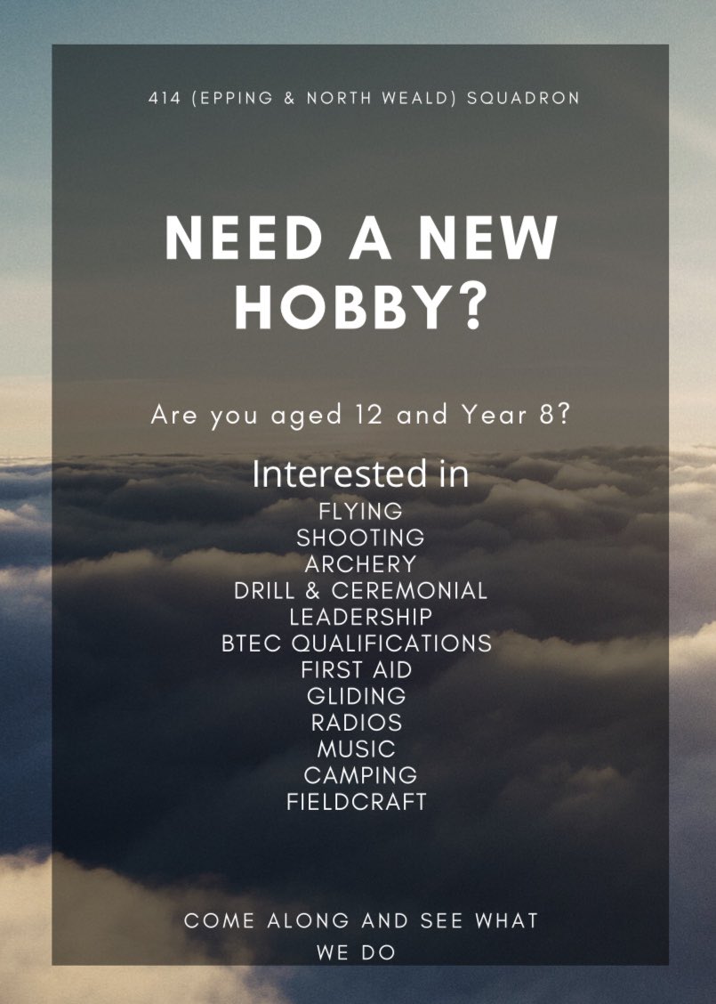 If you’re looking for countless once in a lifetime opportunities, why not think about joining the Royal Air Force Air Cadets! 
Keep your eye out for upcoming open evenings!  #whatwedo #NoOrdinaryHobby <a href="/EppingStJohns/">ESJ</a> <a href="/TheOngarAcademy/">The Ongar Academy</a> <a href="/RodingValleyHS/">RVHS</a>