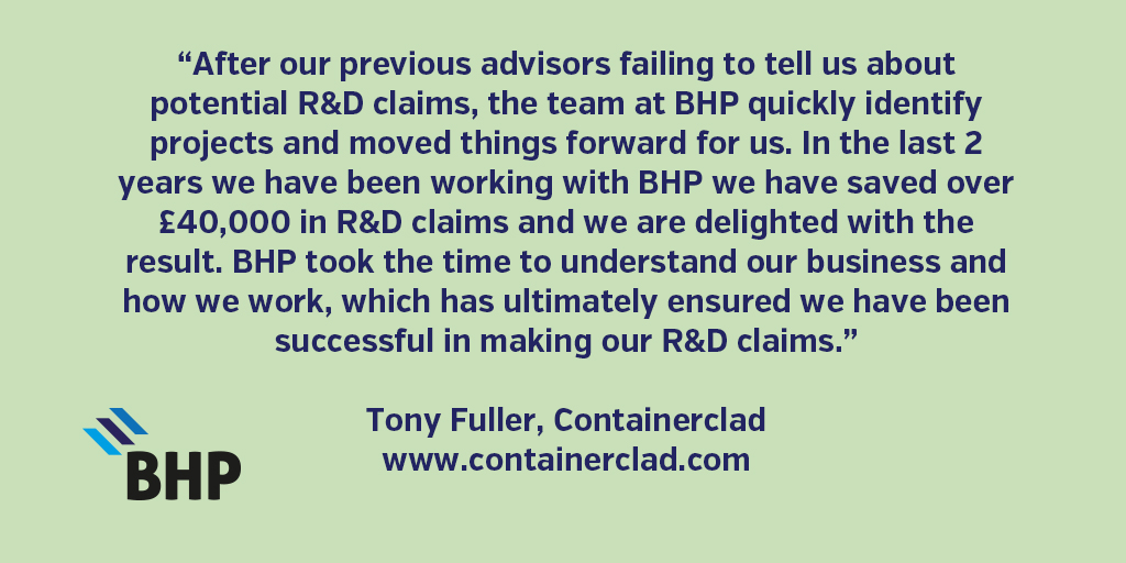 bhpaccountants's tweet photo. During the COVID-19 lockdown, BHP’s R&amp;D experts have saved our clients over £3.5m in R&amp;D tax credits for a range of industries. 

Click here to see how we can help you make an R&amp;D claim https://t.co/VWfPErFQt2 

#tax #whybhp https://t.co/16nC9qB7Co