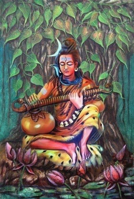 Lord Siva - BodyStrings - ParvathiVishnu - The bridgeLakshmi - The Main resonator Brahma in the secondary resonator, Saraswathi in the naabhi (center part of the chest board which resonates the sound)Vasuki the serpent king in the pegs