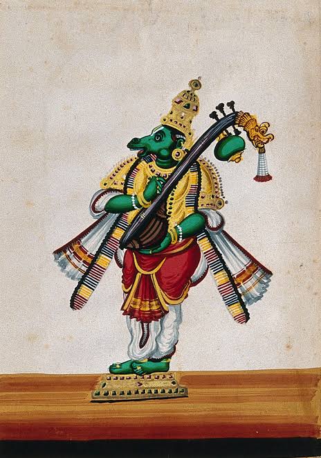 Moon in the Jeevala (the cotton thread pieces used between the string and the bridge)Sun God in the fretsAll Gods are invoked in the Veena, and hence it is indeed a very auspicious instrument.