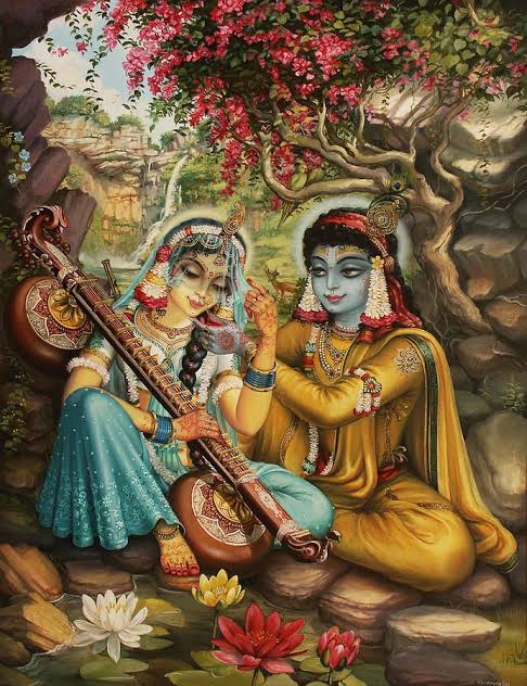 The Naada of the Veena is much more perfect than the human voice itself, capable of creating Saathvic peace in the human heart and elevate him to super human or divine plane of consciousness. #radhakrishna