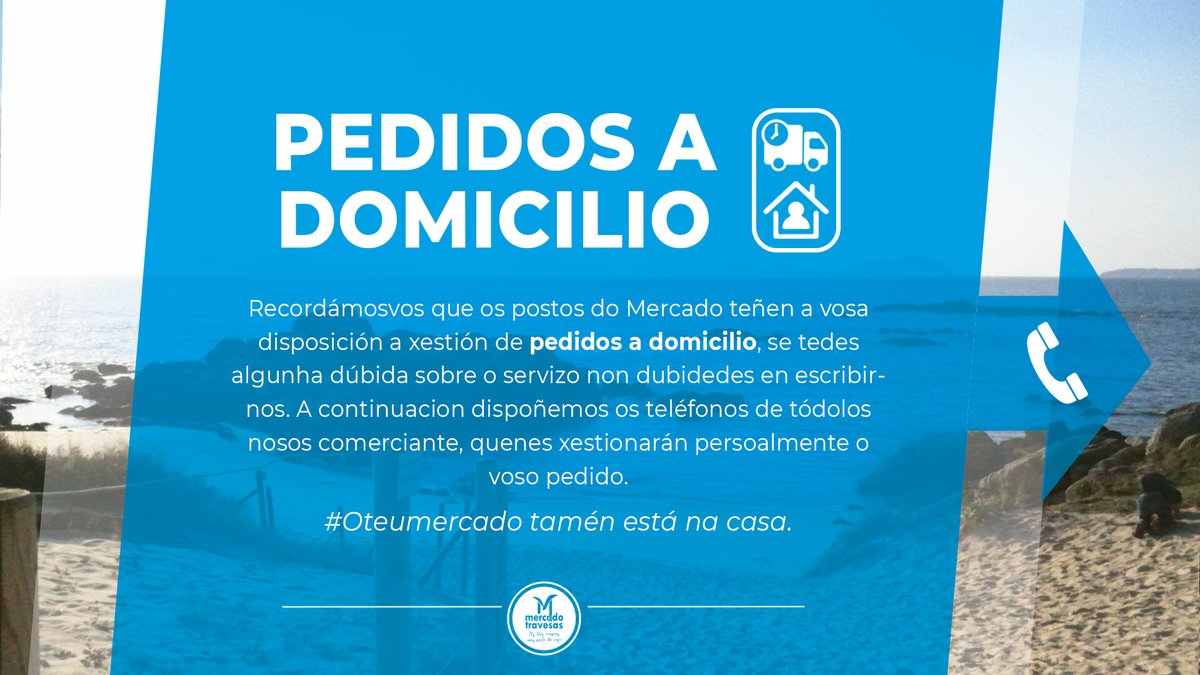MercadoTravesas's tweet photo. Boas tardes #mercaders! non vos esquezades de que os nosos praceiros poden recoller pedidos a domicilio. Se estades pensando en mercar produto local pero algo te impide facelo presencialmente, chama aos nosos comerciantes e infórmate acerca deste servizo. Fagamos mercado!👩‍🌾👨‍🌾🍊🍎 https://t.co/2ETpGhG6jb