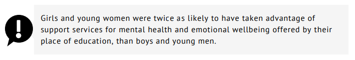 This is especially true if you're going to then use the same framing when the concerns should go in the opposite direction. For example, if we're going to play comparisons, surely the news here should be that boys are HALF as likely as girls to seek help?