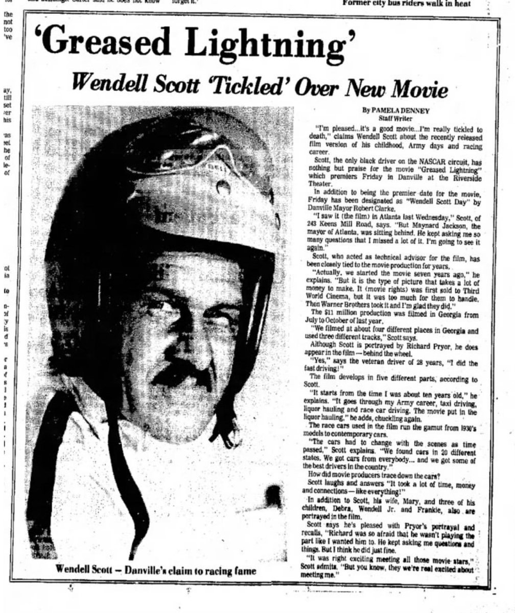 Nascarman July 22 1977 Was Declared Wendell Scott Day In The City Of Danville Va Greased Lightning The Movie Based On Scott S Life Premiered Nationwide On This Day After An