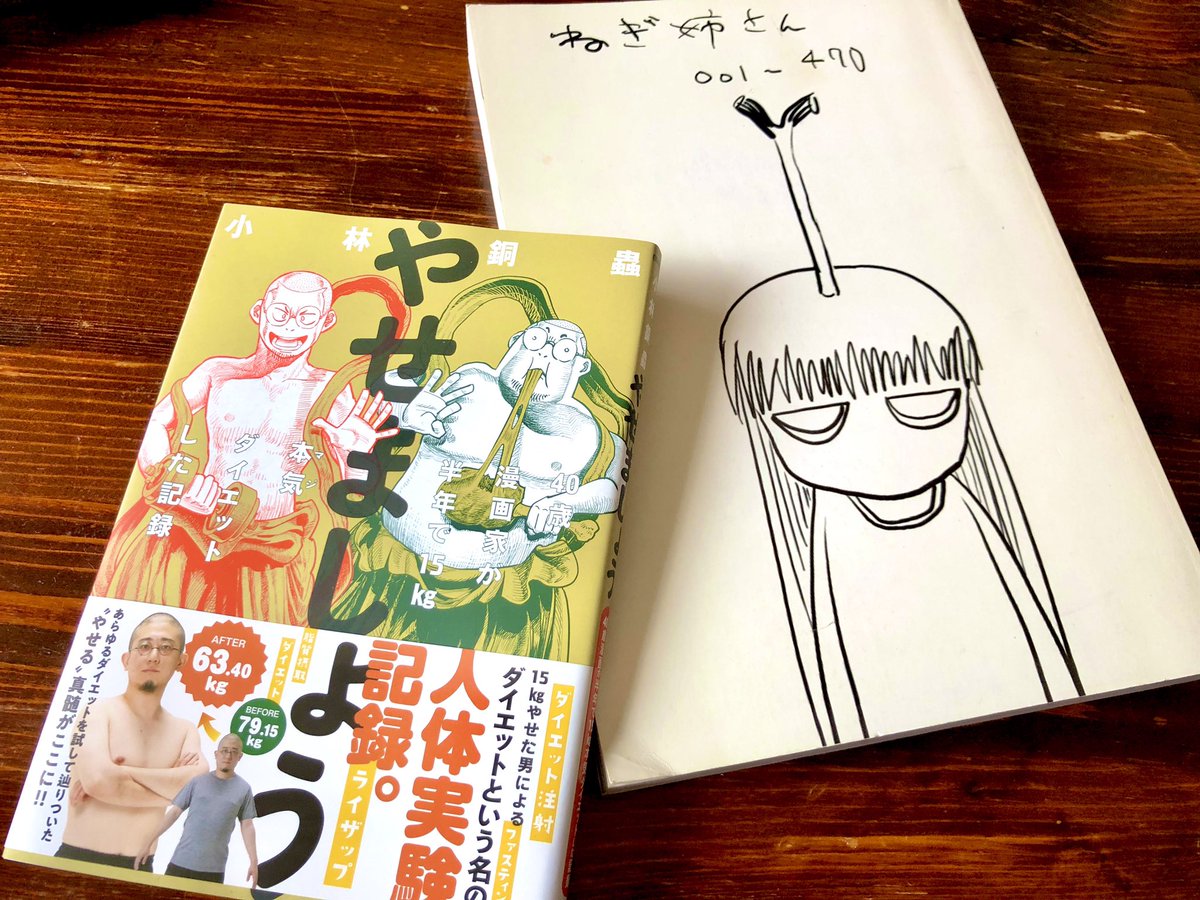 小林銅蟲先生の『やせましょう』面白かった
同じ生業なのでRIZAP編はわかりみがすごかったけど、自分は自分の漫画で表現できそうなダイエット観や余地も見つかったので『死期のエッセイDIEエット編(仮)』はそこら辺を掘り下げよう
14年前に買った『ねぎ姉さん』の同人誌と
#100日後に痩せた漫画家 