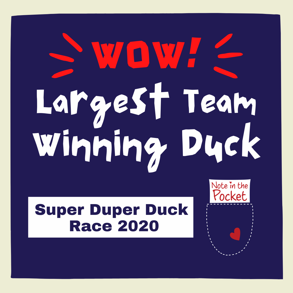 NoteinthePocket's tweet photo. WOW!  Team Note had a record number of ducks adopted and almost doubled the number of ducks we raced last year. Our Team also included the winning duck!  🏆

If you were a part of our Super Duper Duck Race Team, please leave a Quack below so we can say THANK YOU!  #TeamNote https://t.co/MqWKOaBoT8