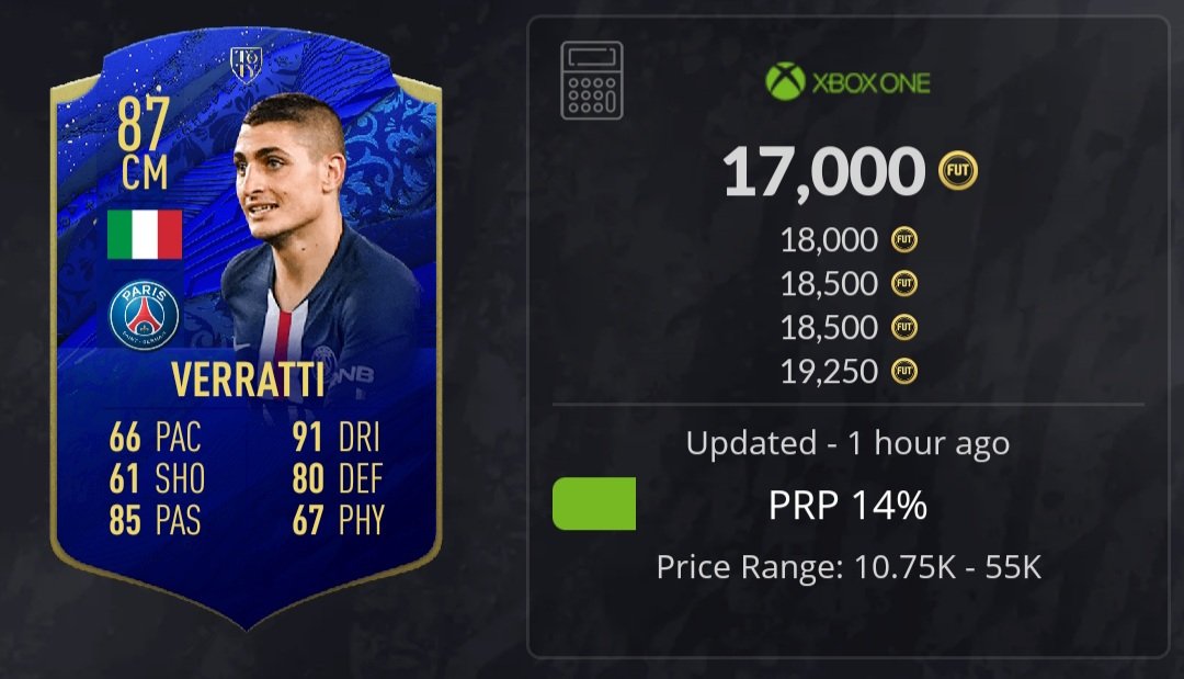 oldfut09's tweet photo. Very small increase on the other two but Verrati has rose very nicely! GG if you invested. #FUT20 #FIFA20 https://t.co/mo2duoTvVO