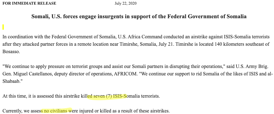 Meanwhile in Somaliabigger EKIA count than usual: 7also notable: suspected ISIS rather than Shabab