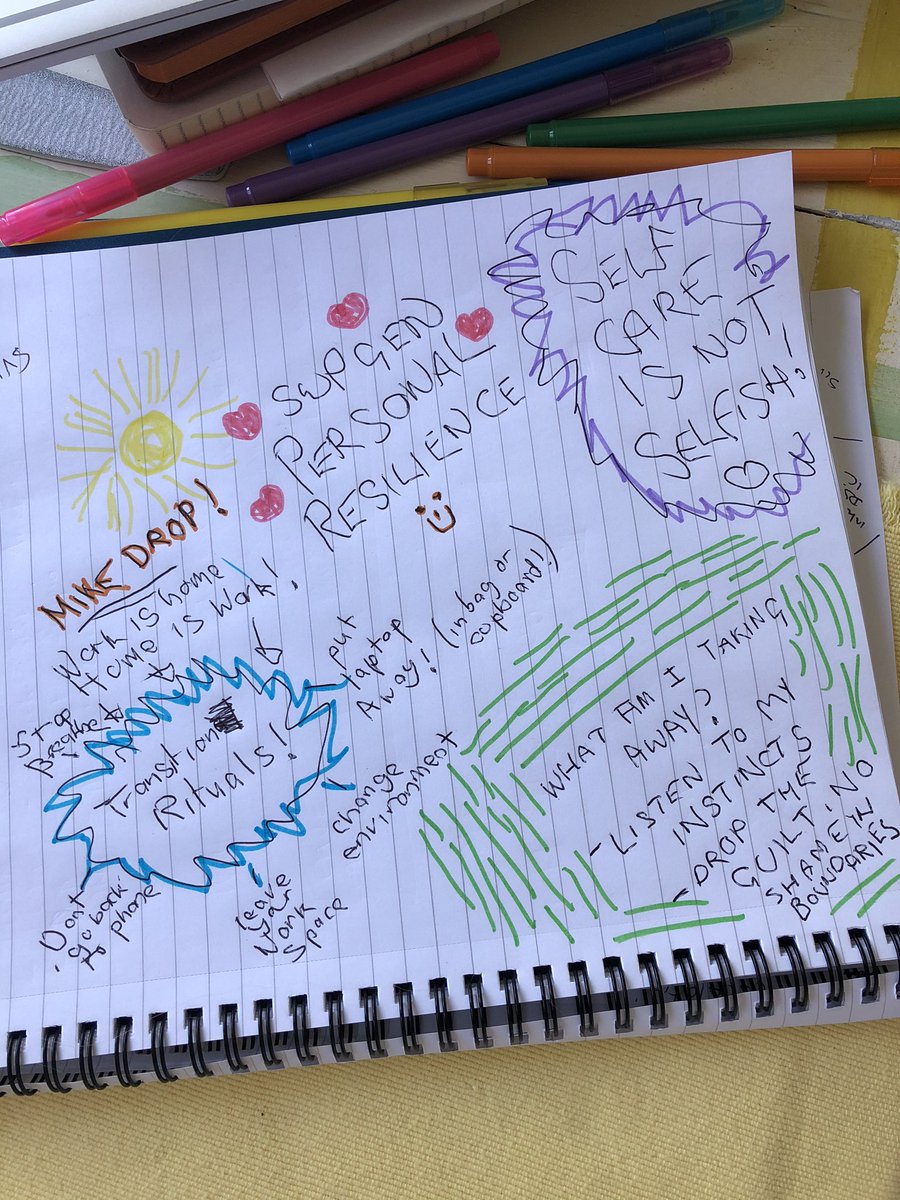EmmaJayneArnol1's tweet photo. Superb @swpgen Personal Resilience Webinar lunchtime today! Well done @SJBray83 &amp; friends! I made notes- excuse my scrawl I had to write with my left hand as Rocky was asleep in my right arm 😁🙈🐶 #selfcareisnotselfish #nomoreguilt #lotsofheadnodding #transitionrituals 💖🎤💥👏 https://t.co/EUbY8sgMbh
