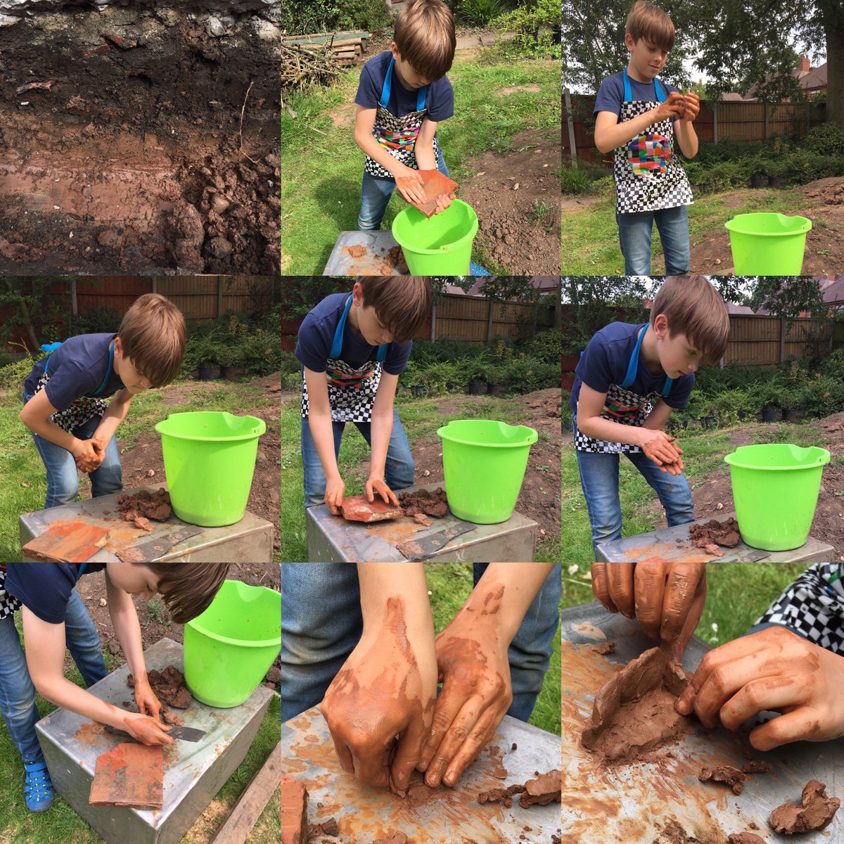 HamletBridget's tweet photo. We found clay when we were digging in the garden and busted out the old Elmer apron for something crafty. Tiny sofa! #RMNotGoingOut https://t.co/9FNyFB5SKA