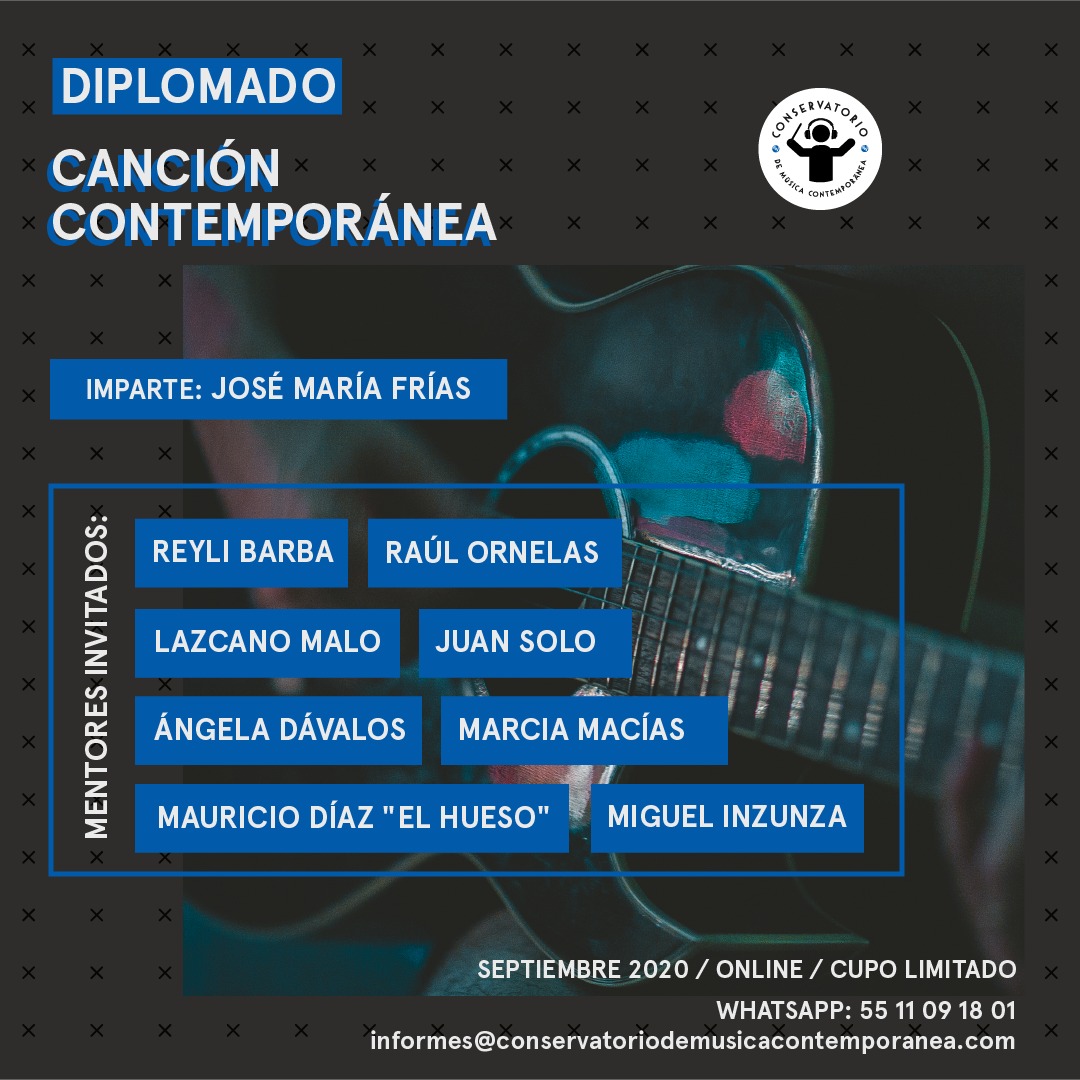 ¡En septiembre! No es un taller exprés, es un diplomado. Herramientas literarias y musicales. Industria de la música y nuevas tecnologías. Seguimiento a tu aprendizaje. Pláticas con reconocidos exponentes de la canción de oficio y de autor. Cupo limitado. ¡Anímate y comparte!