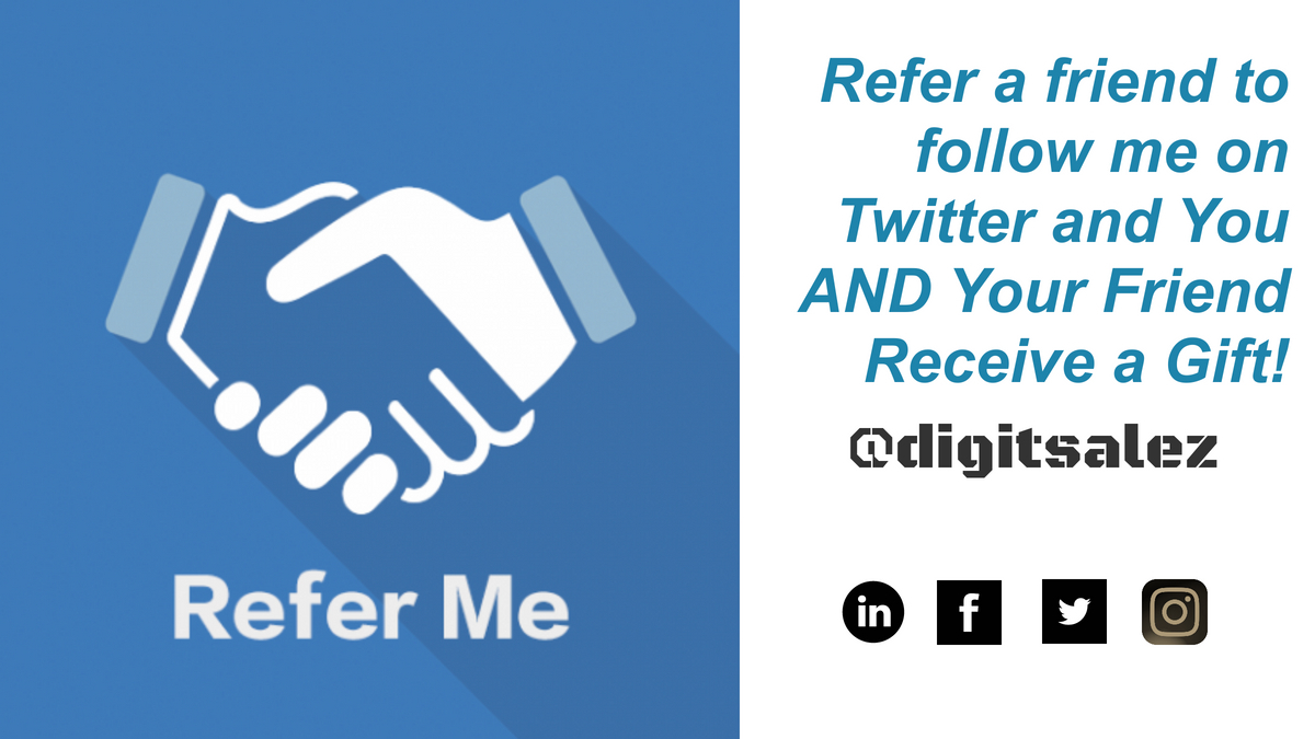 digitsalez's tweet photo. Refer a Friend to follow me on Twitter and You AND Your Friend Receive a Gift!
@digitsalez #helpmybusinesskevin #digitalmarketing #digitsalez https://t.co/jEjoSMFvtE