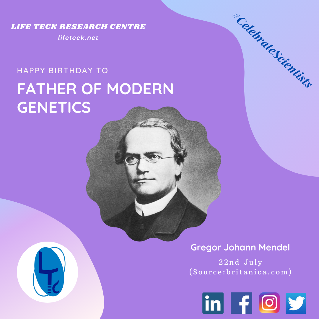 ltrcofficial's tweet photo. Gregor Mendel is well known to us as the 'Father of Modern Genetics. While his works were largely misunderstood during his own time he later on became the pioneer in Modern Genetics. Let us celebrate him today on his birthday. #lifeteck #CelebrateScientists #biotechnology https://t.co/rhctFCCzpM