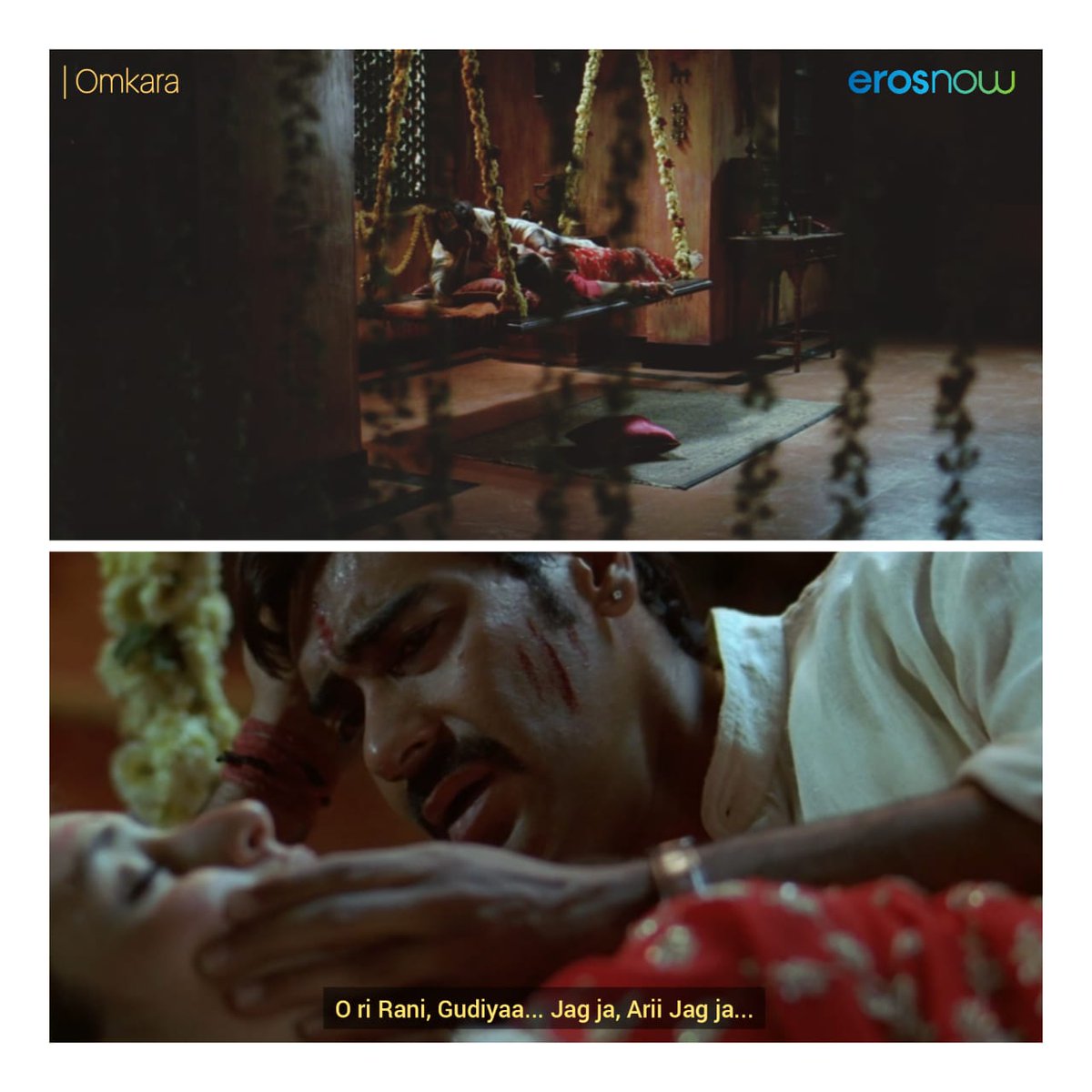 And, finally, remorse; as Omkara lies by his beautiful dead bride, singing the same lullaby from before. The words, “Jag Ja Ri Gudiya, Misri Ki Pudiya, Meethe Lage Do Naina,” this time haunting and ironic in their meaning.(7/10)