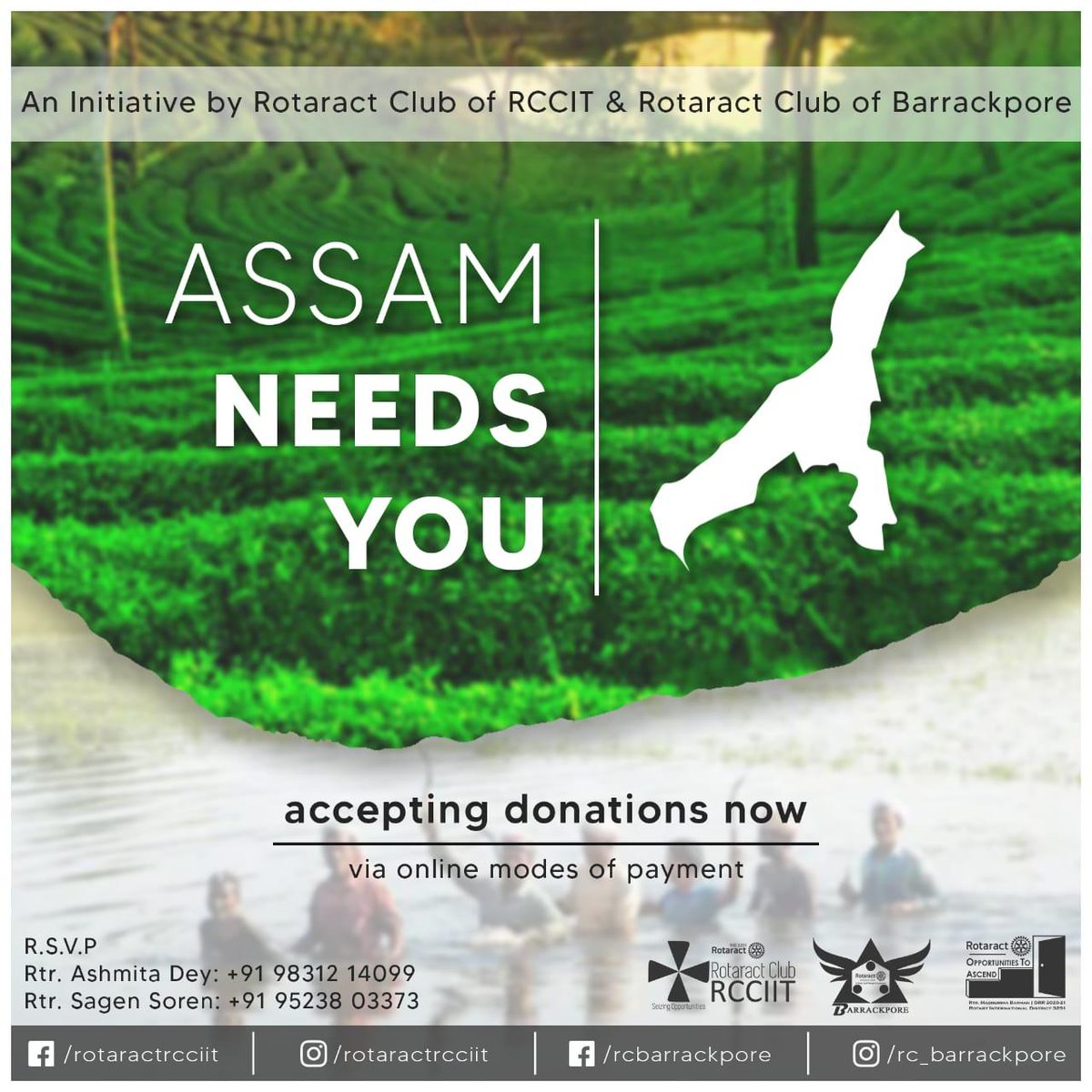 rotaractrcciit's tweet photo. The Assam flood has affected nearly 27.64 lakh people in 26 of the 33 districts and has caused great havoc in many parts of the state.
With buildings and bridges collapsing, destruction of crops and the increasing death toll with every passing day, a complete mayhem. https://t.co/xV0ubKt0H6