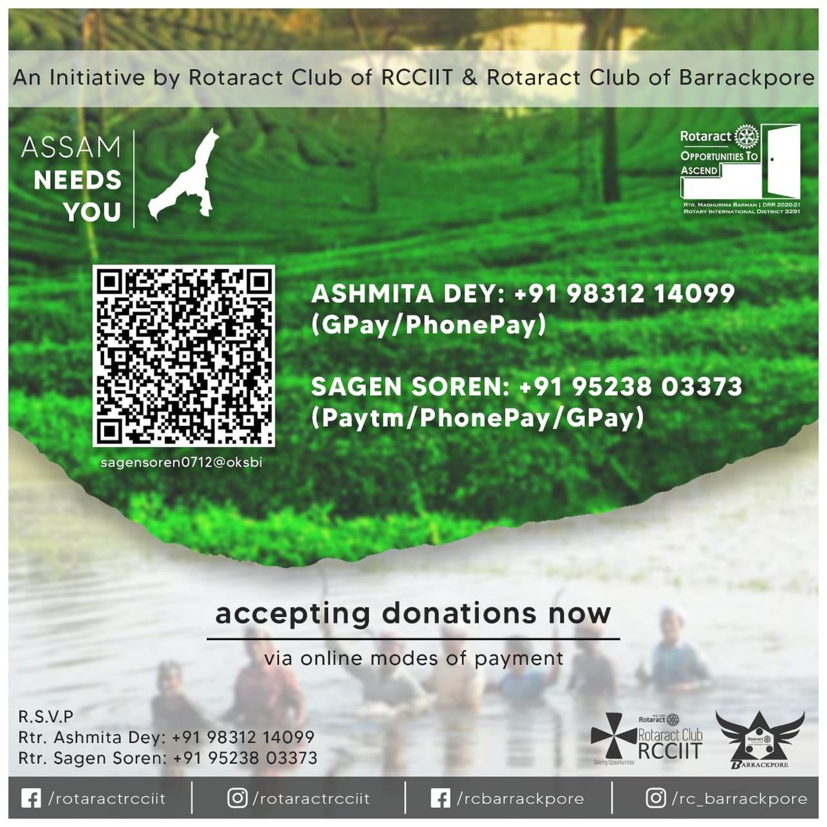 rotaractrcciit's tweet photo. The Assam flood has affected nearly 27.64 lakh people in 26 of the 33 districts and has caused great havoc in many parts of the state.
With buildings and bridges collapsing, destruction of crops and the increasing death toll with every passing day, a complete mayhem. https://t.co/xV0ubKt0H6