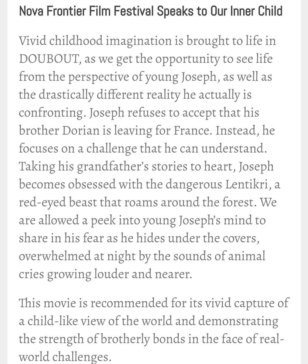 MalleonSarah's tweet photo. #DOUBOUT #NovaFrontierFilmFestival
The review is here !  https://t.co/CaNEv2ISzr https://t.co/565QSvopR2