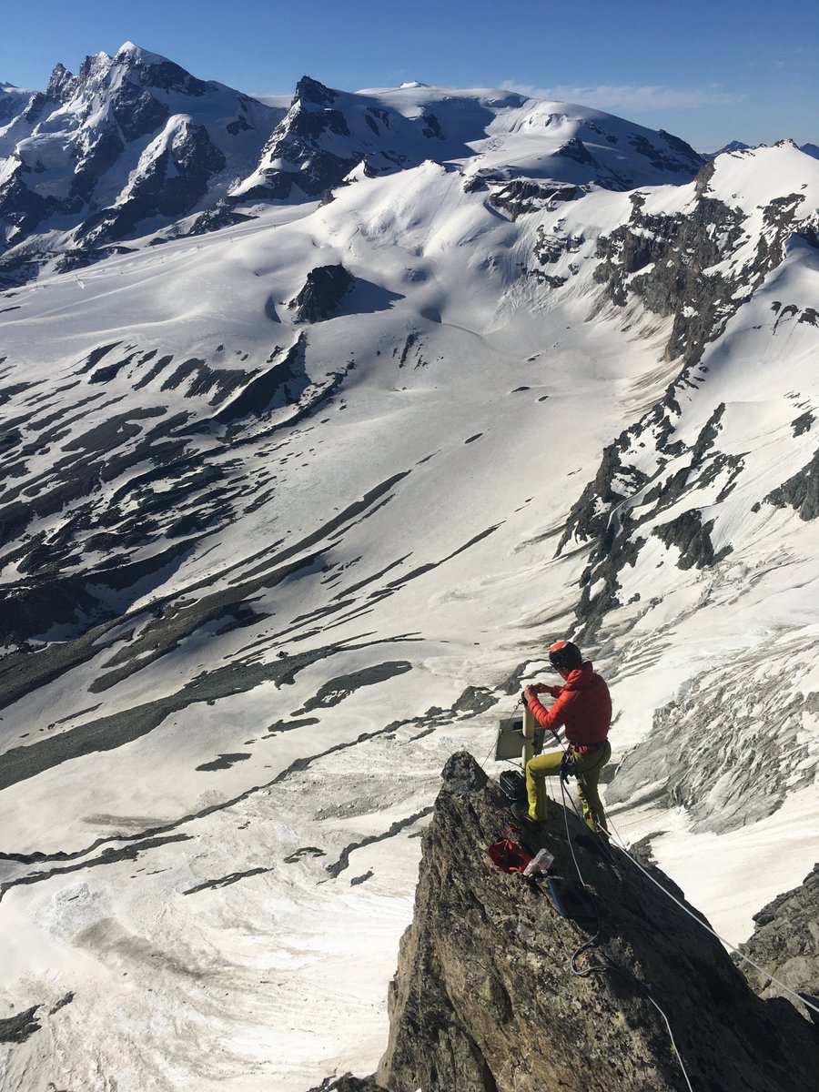 jan_beutel's tweet photo. Computer science with a view! Intense field work servicing all wireless sensors prepared the #PermaSense #Matterhorn field site for it's transition from @ETH_en to @uniinnsbruck. With all data online we are now ready for crossing the border (and more #Homeoffice). https://t.co/KnEXAkCBq3
