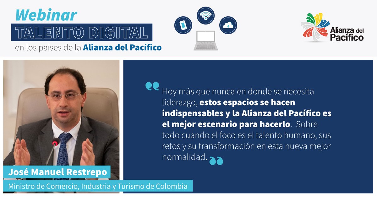 A_delPacifico's tweet photo. Ministro @jrestrp de @MincomercioCo durante webinar sobre acciones público-privadas para acelerar la creación de #TalentoDigitalAP 📲🌐. https://t.co/CvNVrnfMrR