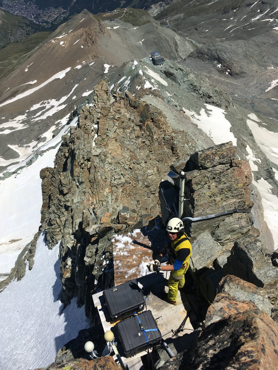 jan_beutel's tweet photo. Computer science with a view! Intense field work servicing all wireless sensors prepared the #PermaSense #Matterhorn field site for it's transition from @ETH_en to @uniinnsbruck. With all data online we are now ready for crossing the border (and more #Homeoffice). https://t.co/KnEXAkCBq3