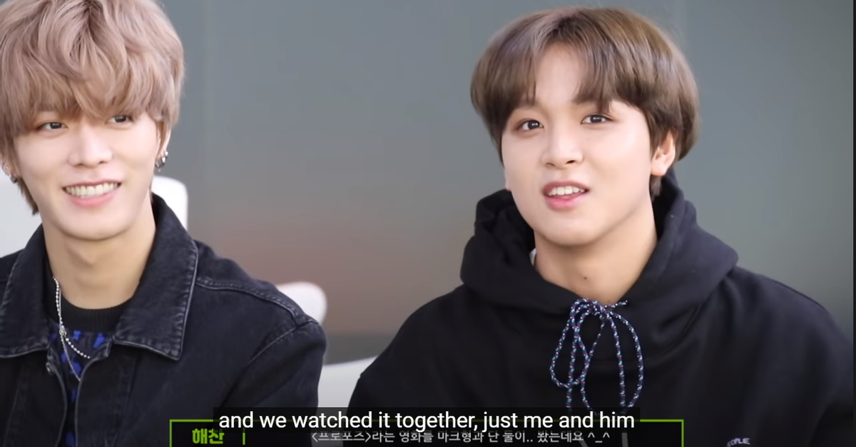 This is so cute Look how happy Haechan is when he said “we watched it together, just me and him”