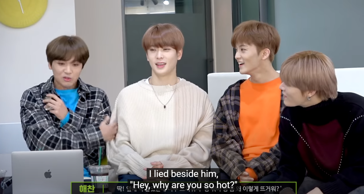 [NCT TMI / Seasonies Like This 127 Ep. 4 181112 (uploaded)] Naega Chom Hatae / I am so hot hangout  #MarkHyuckHaechan’s TMI: To tease Mark, I lied down on a small bed. His body felt soft and warm. I asked to him. He answered “Naega Chom Hatae”. They ate before with DY + Mngr