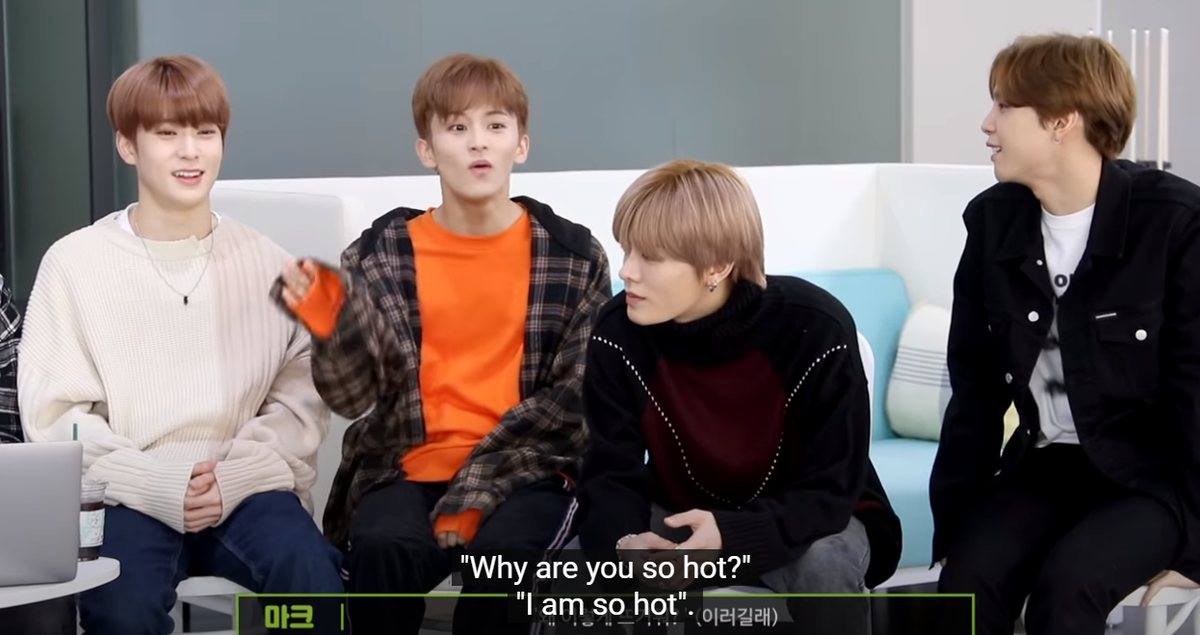 [NCT TMI / Seasonies Like This 127 Ep. 4 181112 (uploaded)] Naega Chom Hatae / I am so hot hangout  #MarkHyuckHaechan’s TMI: To tease Mark, I lied down on a small bed. His body felt soft and warm. I asked to him. He answered “Naega Chom Hatae”. They ate before with DY + Mngr
