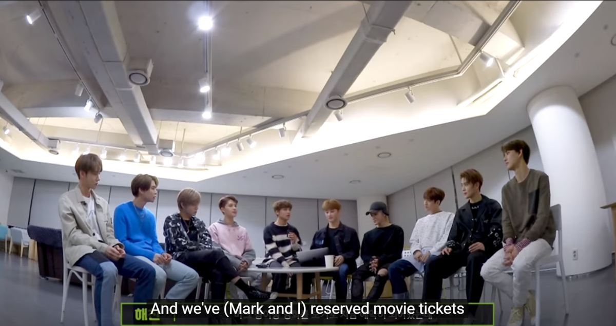 [NCT TMI / Seasonies Like This 127 Ep. 5 181119 (uploaded)] (1/2) Haechan watches what Mark prefers  #MarkHyuckHaechan’s TMI: It was cold that time and makes him more appreciate time indoors. They reserved movie tickets every day (?) but it gets cancelled.