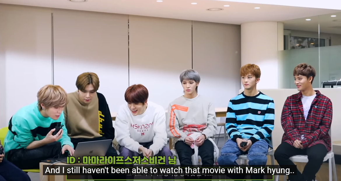 [NCT TMI / Seasonies Like This 127 Ep. 6 181126 (uploaded)]] Mark’s busy and they weren’t able to watch movies. Haechan said he feels like giving up on movie dates now :(   #MarkHyuck
