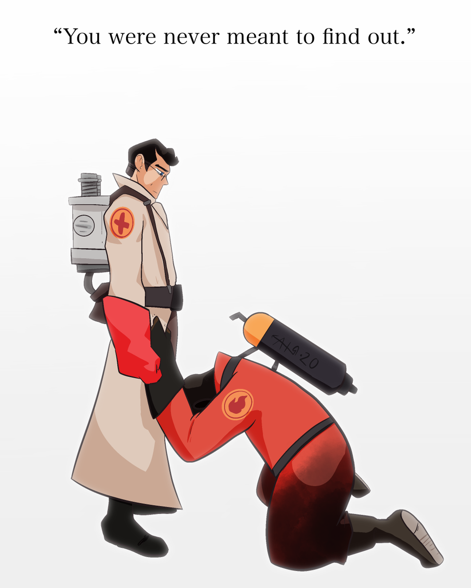 decktech_'s tweet photo. under the orders of the announcer, medic and engineer were ordered to build a custom mask for the pyro to manipulate him into murder. one day pyrovision wore off and he cried
#tf2 #tf2blu #tf2red #tf2medic #tf2pyro #tf2engineer #teamfortress2 #tf2art #tf2artwork #tf2artist https://t.co/BHzlPUsSyS