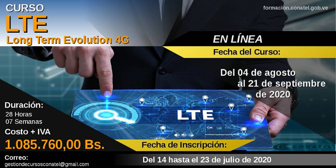 Conatel's tweet photo. 📣 ¡Entérate! Hasta mañana #23Jul  se encuentran abiertas las inscripciones para el curso de LTE que dictará la Gerencia de Formación de #Conatel a través de su plataforma de formación en línea. 📡
Para mayor información visita👉 https://t.co/TsuiDdIIQK https://t.co/fze0gnBtym