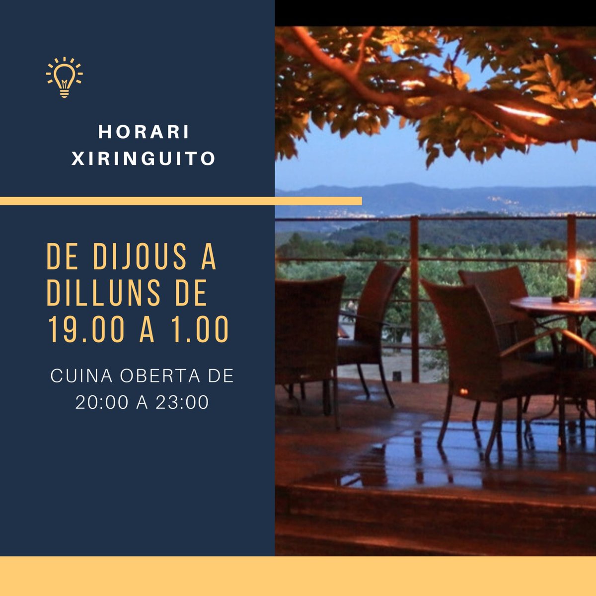 VinyaNova's tweet photo. Nuevo horario del Xiringuito!!! ツ

Noches de verano a la luz de las velas.✨✨✨🥂✨✨✨

Aforo limitado, imprescindible reserva previa. 

☎️ 937448604

📲 https://t.co/3tBh9ivDcT

😷🕴️<>🕴️👏

 #CenaAlaLuzdeLasVelas #ElBruc  #Esparraguera #Martorell

Disfruta de tu comarca!!! https://t.co/WdFsEZVaox